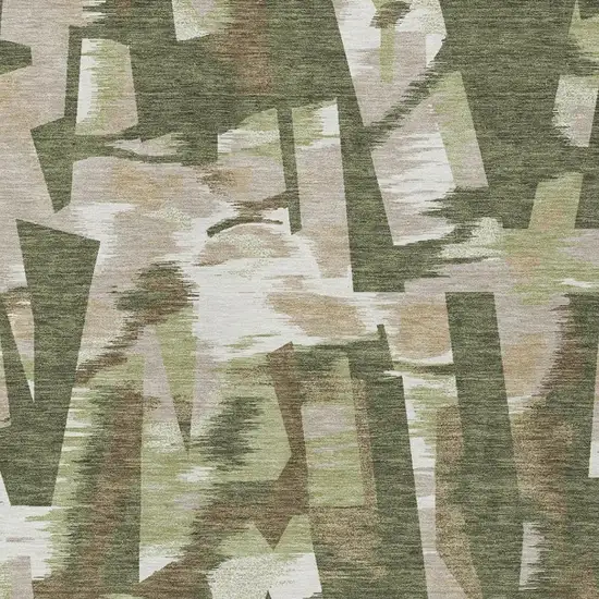 Olive Green And Green Abstract Washable Indoor Outdoor Area Rug Photo 7