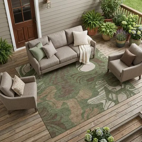 Olive Green And Green Abstract Washable Indoor Outdoor Area Rug Photo 1