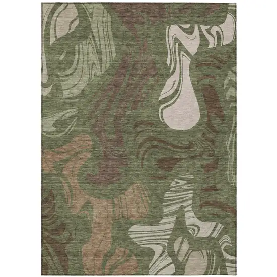 Olive Green And Green Abstract Washable Indoor Outdoor Area Rug Photo 2