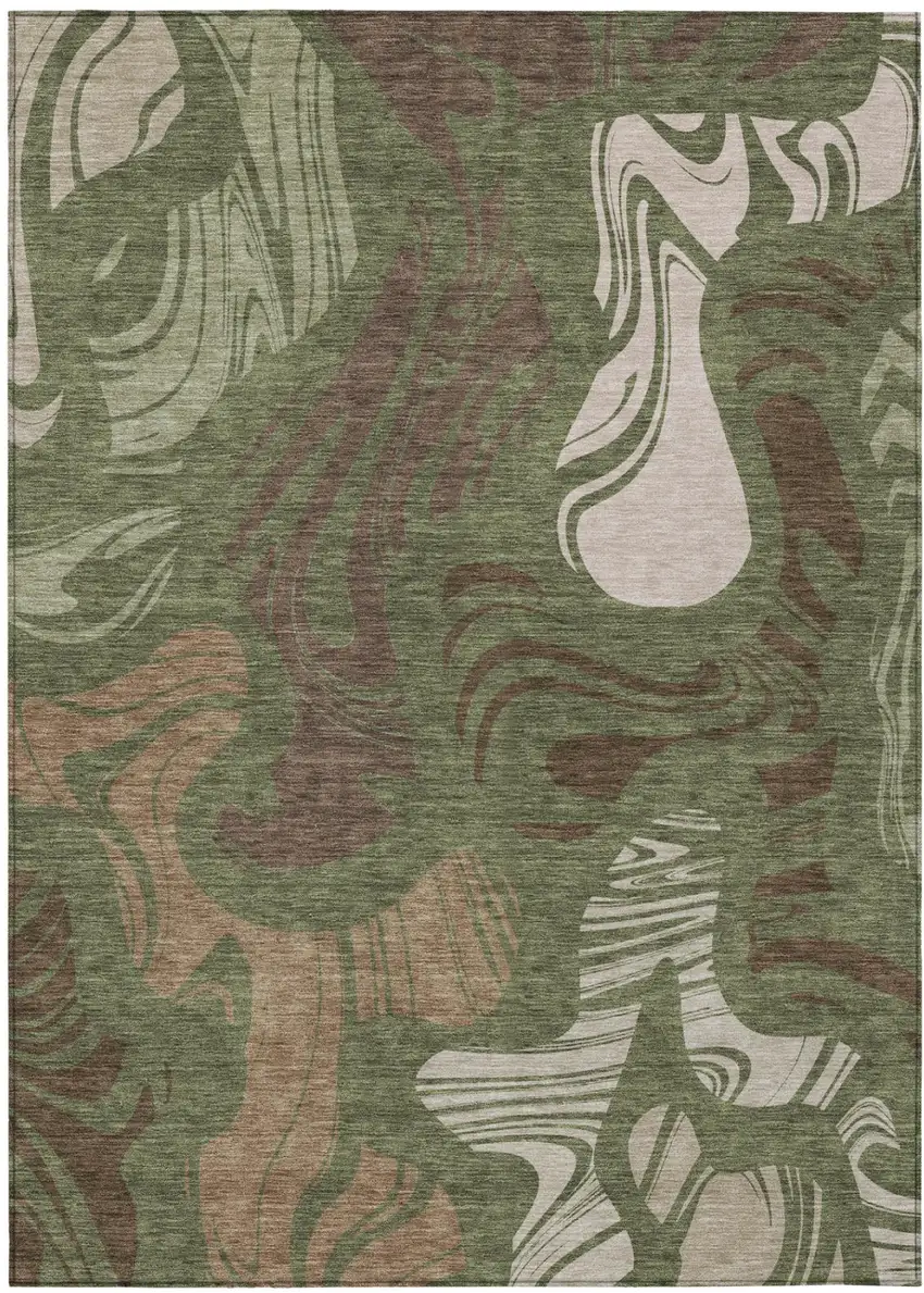 Olive Green And Green Abstract Washable Indoor Outdoor Area Rug Photo 2