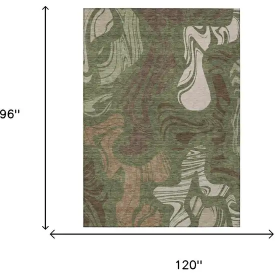 Olive Green And Green Abstract Washable Indoor Outdoor Area Rug Photo 5