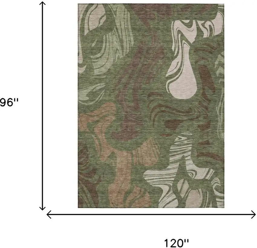 Olive Green And Green Abstract Washable Indoor Outdoor Area Rug Photo 5