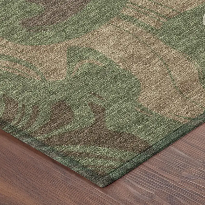 Olive Green And Green Abstract Washable Indoor Outdoor Area Rug Photo 3