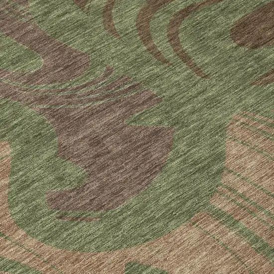 Olive Green And Green Abstract Washable Indoor Outdoor Area Rug Photo 4