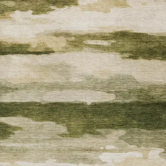 Olive Green And Green Abstract Washable Indoor Outdoor Area Rug Photo 1