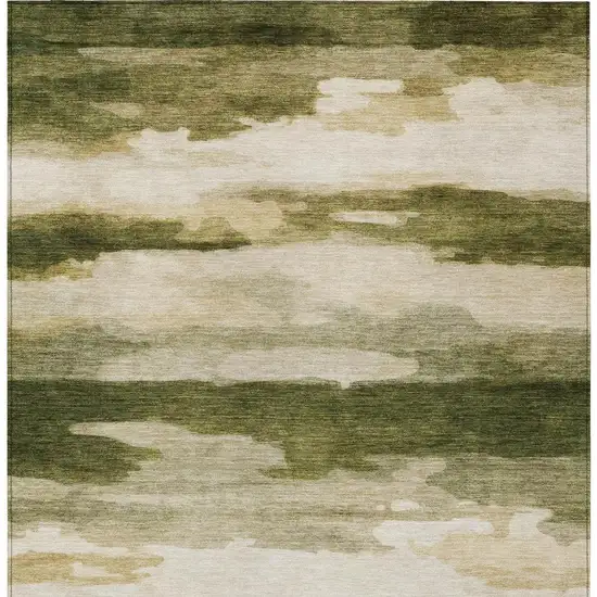 Olive Green And Green Abstract Washable Indoor Outdoor Area Rug Photo 6