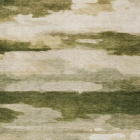 Olive Green And Green Abstract Washable Indoor Outdoor Area Rug Photo 9