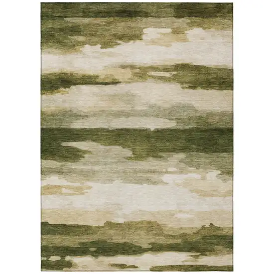 Olive Green And Green Abstract Washable Indoor Outdoor Area Rug Photo 3