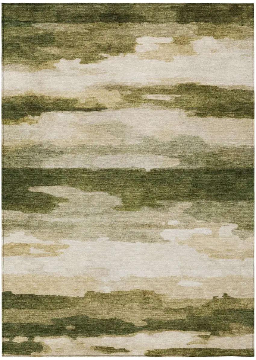 Olive Green And Green Abstract Washable Indoor Outdoor Area Rug Photo 3