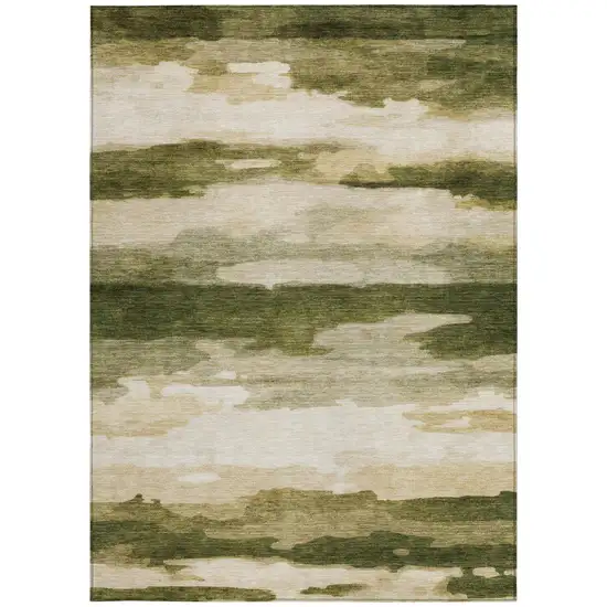 Olive Green And Green Abstract Washable Indoor Outdoor Area Rug Photo 1