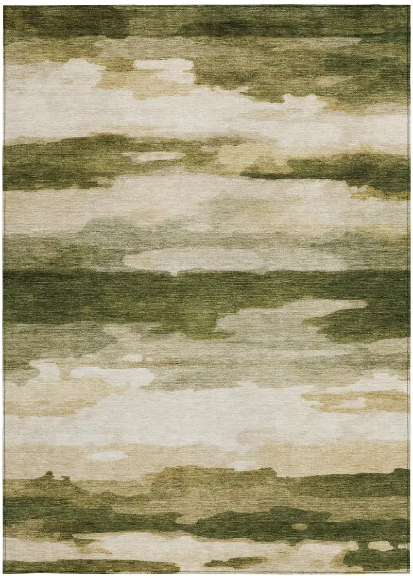 Olive Green And Green Abstract Washable Indoor Outdoor Area Rug Photo 1