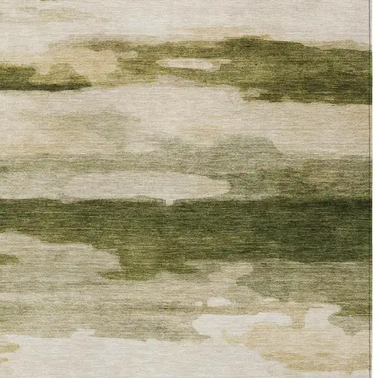 Olive Green And Green Abstract Washable Indoor Outdoor Area Rug Photo 9