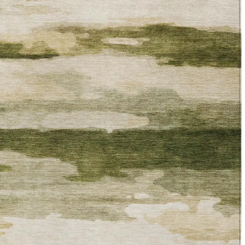 Olive Green And Green Abstract Washable Indoor Outdoor Area Rug Photo 9