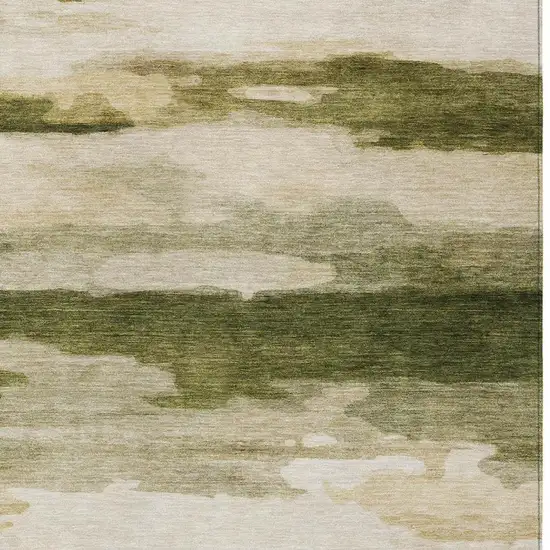Olive Green And Green Abstract Washable Indoor Outdoor Area Rug Photo 6