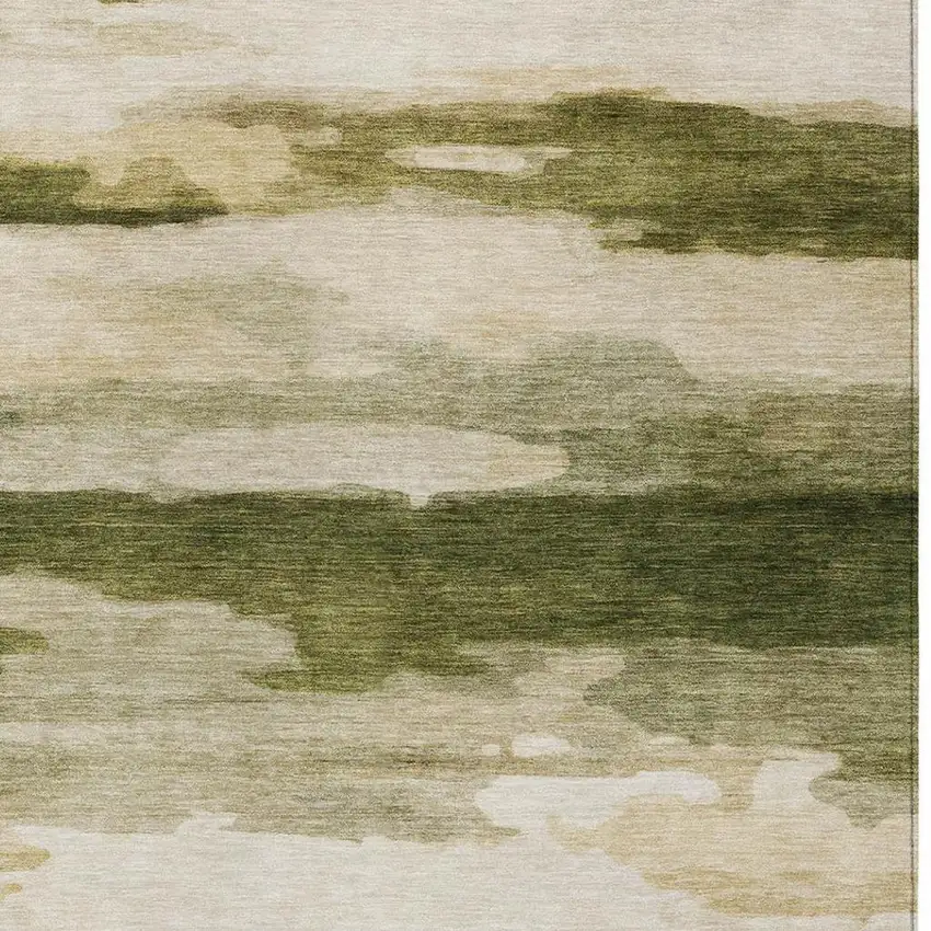 Olive Green And Green Abstract Washable Indoor Outdoor Area Rug Photo 6