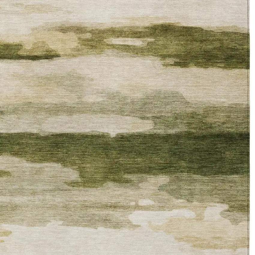 Olive Green And Green Abstract Washable Indoor Outdoor Area Rug Photo 8