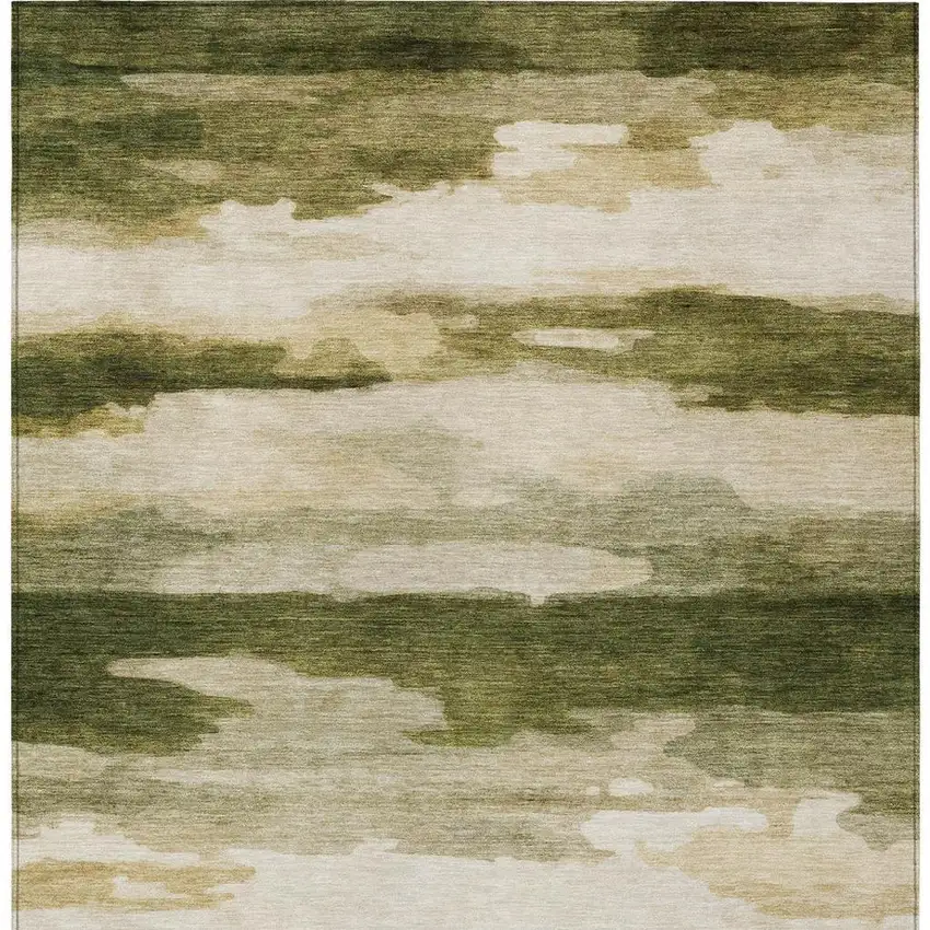 Olive Green And Green Abstract Washable Indoor Outdoor Area Rug Photo 8