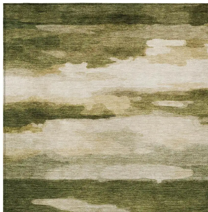 Olive Green And Green Abstract Washable Indoor Outdoor Area Rug Photo 6