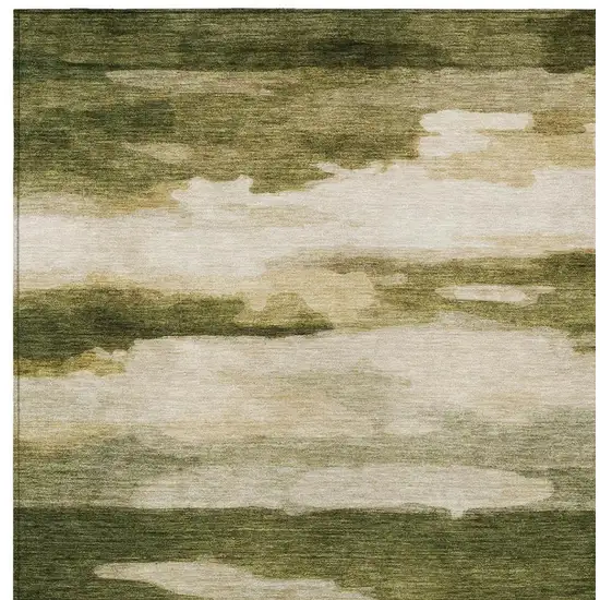 Olive Green And Green Abstract Washable Indoor Outdoor Area Rug Photo 6