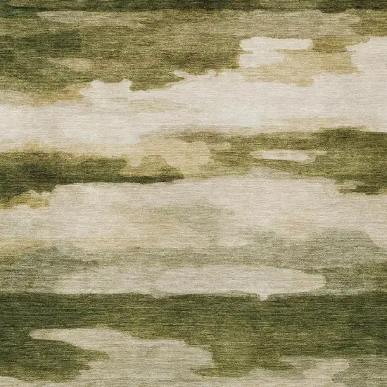 Olive Green And Green Abstract Washable Indoor Outdoor Area Rug Photo 5
