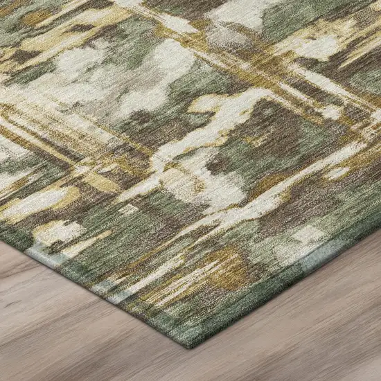 Olive Green And Green Abstract Washable Indoor Outdoor Area Rug Photo 4