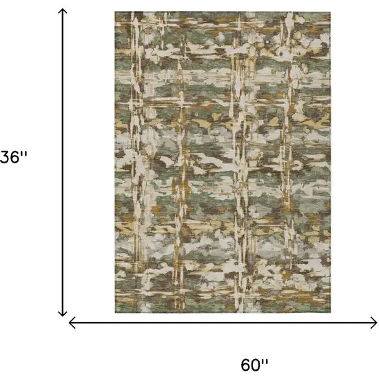Olive Green And Green Abstract Washable Indoor Outdoor Area Rug Photo 6