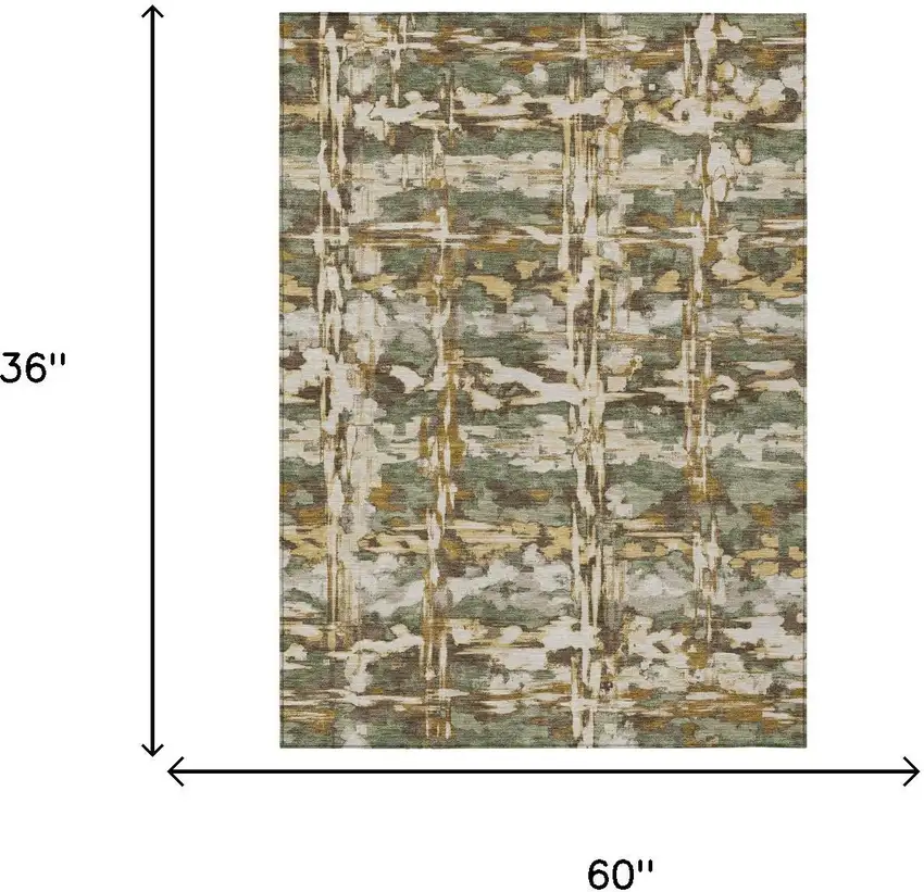 Olive Green And Green Abstract Washable Indoor Outdoor Area Rug Photo 6