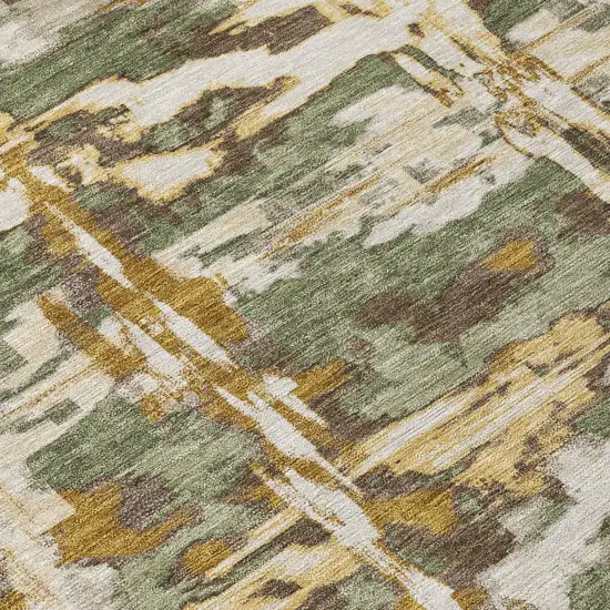 Olive Green And Green Abstract Washable Indoor Outdoor Area Rug Photo 5