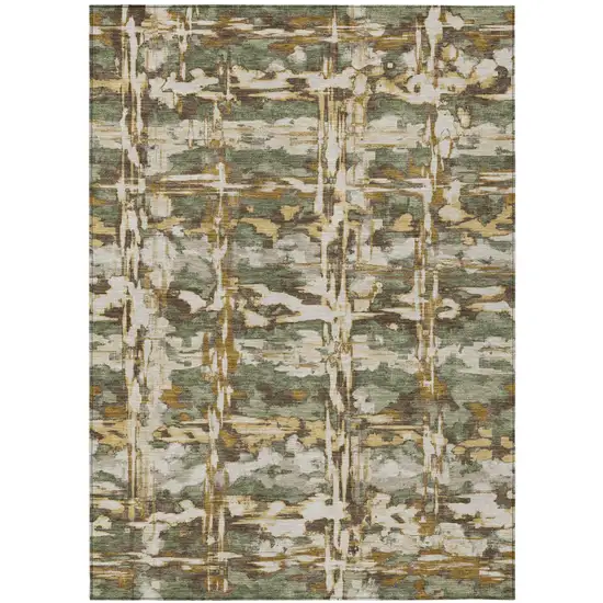 Olive Green And Green Abstract Washable Indoor Outdoor Area Rug Photo 1
