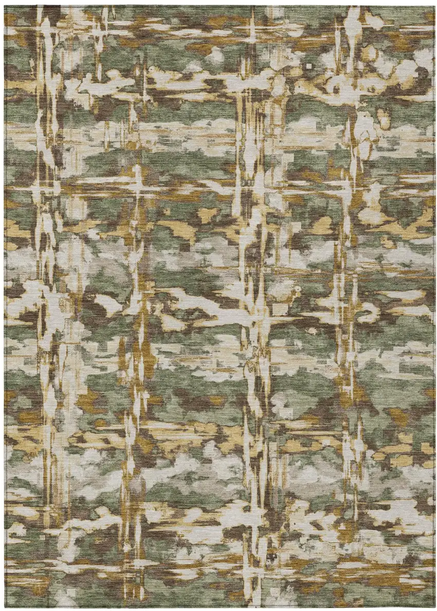 Olive Green And Green Abstract Washable Indoor Outdoor Area Rug Photo 1