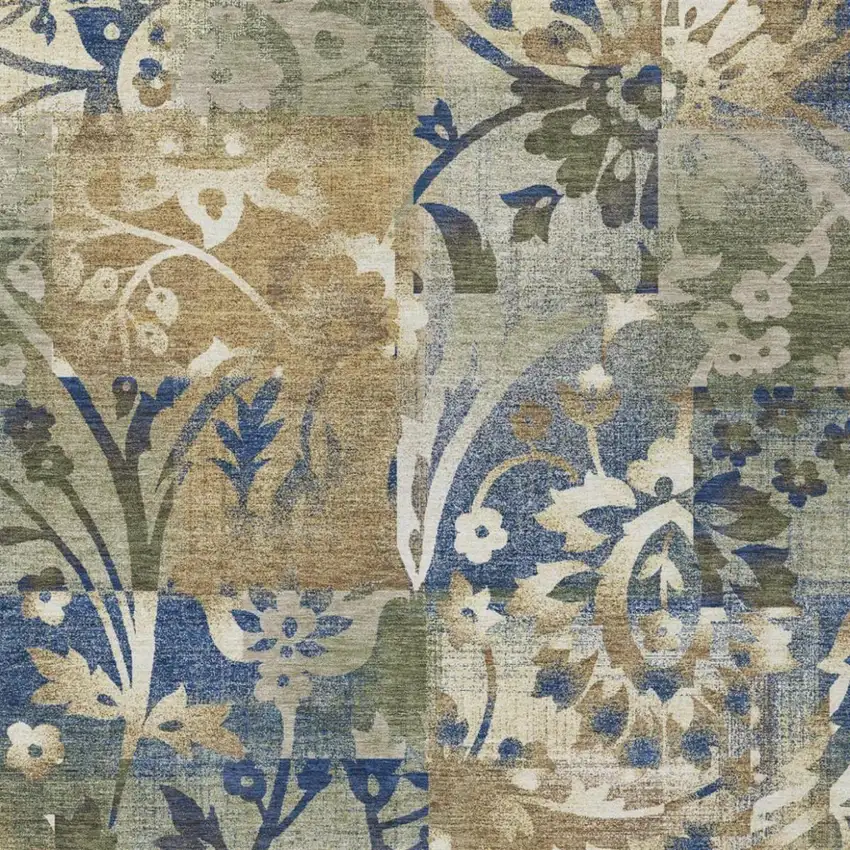 Olive Green And Green Botanical Leaves Washable Indoor Outdoor Area Rug Photo 1