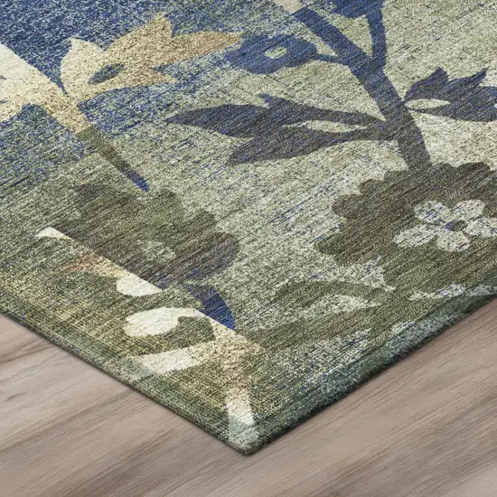 Olive Green And Green Botanical Leaves Washable Indoor Outdoor Area Rug Photo 4