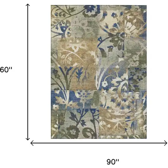Olive Green And Green Botanical Leaves Washable Indoor Outdoor Area Rug Photo 6