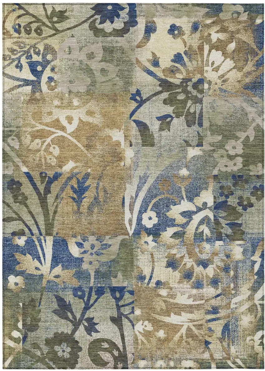 Olive Green And Green Botanical Leaves Washable Indoor Outdoor Area Rug Photo 2