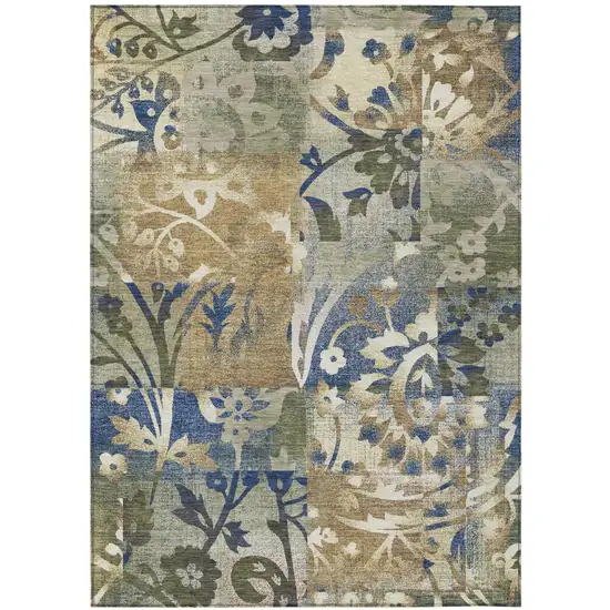 Olive Green And Green Botanical Leaves Washable Indoor Outdoor Area Rug Photo 2