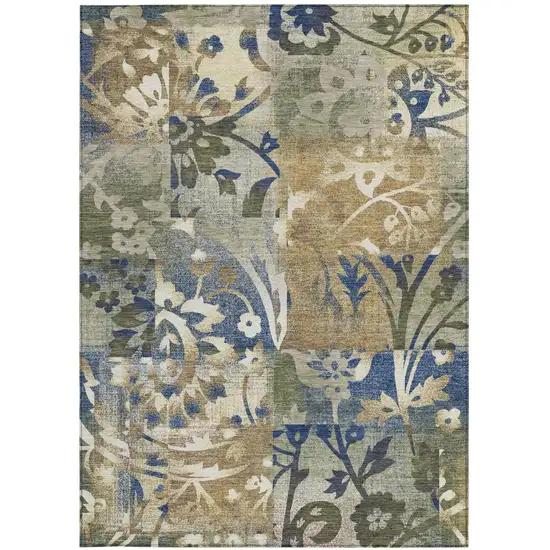 Olive Green And Green Botanical Leaves Washable Indoor Outdoor Area Rug Photo 3