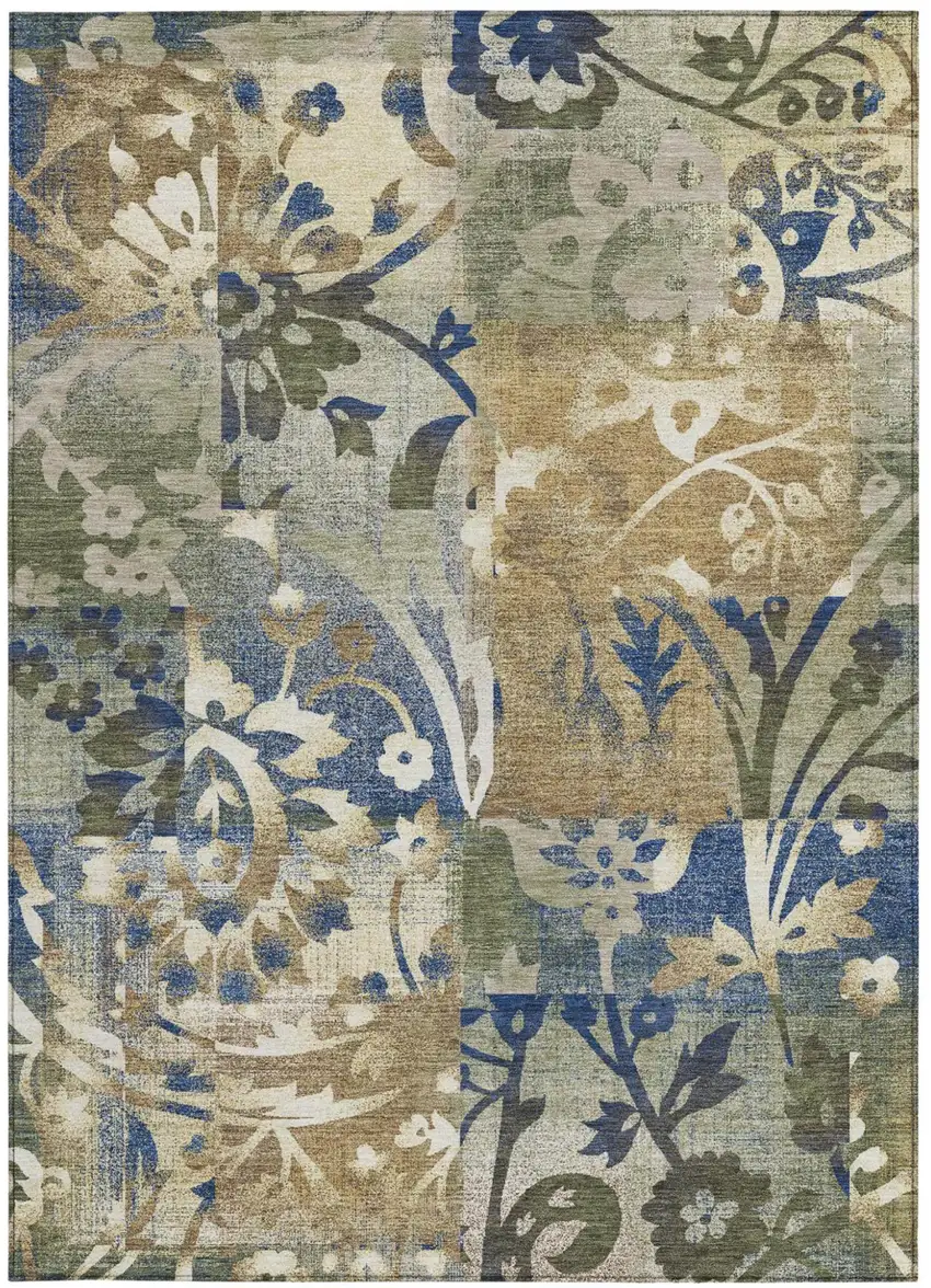 Olive Green And Green Botanical Leaves Washable Indoor Outdoor Area Rug Photo 3