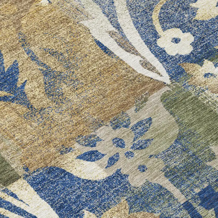 Olive Green And Green Botanical Leaves Washable Indoor Outdoor Area Rug Photo 5