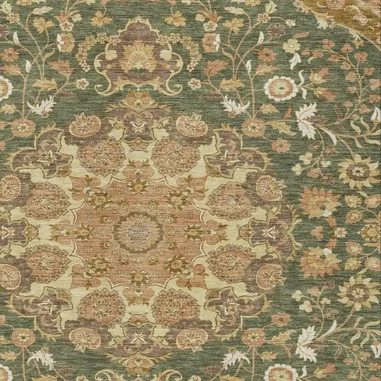 Olive Green And Green Damask Washable Indoor Outdoor Area Rug Photo 2