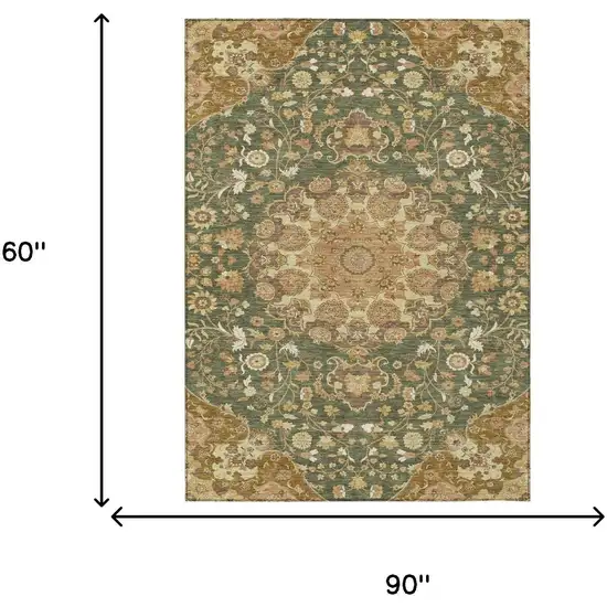 Olive Green And Green Damask Washable Indoor Outdoor Area Rug Photo 6