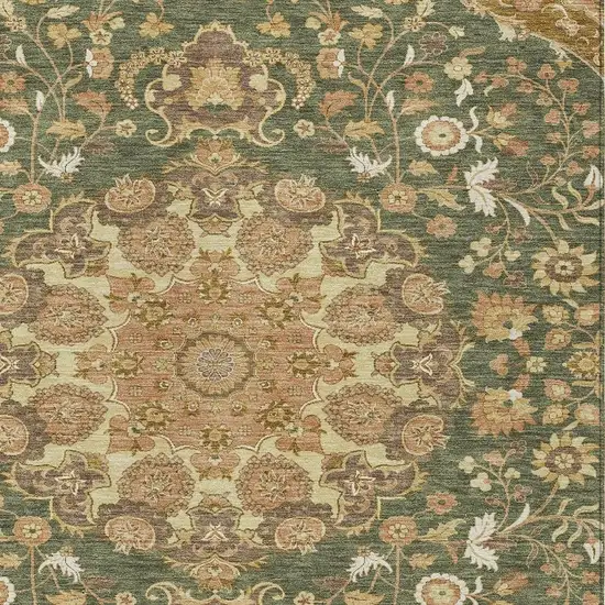 Olive Green And Green Damask Washable Indoor Outdoor Area Rug Photo 2