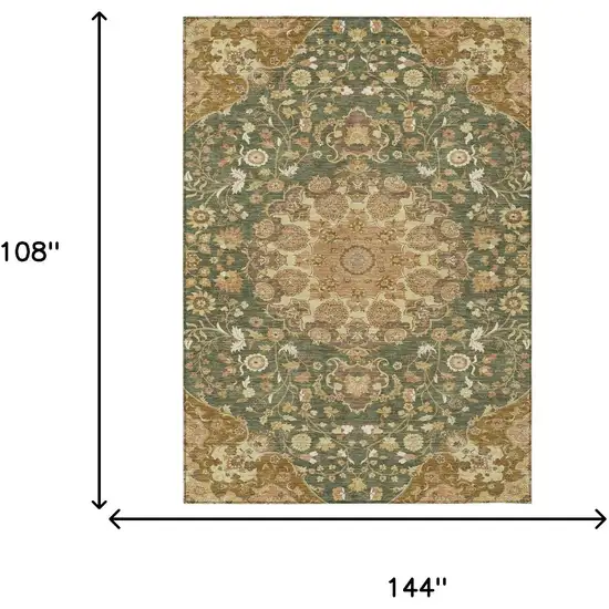 Olive Green And Green Damask Washable Indoor Outdoor Area Rug Photo 6