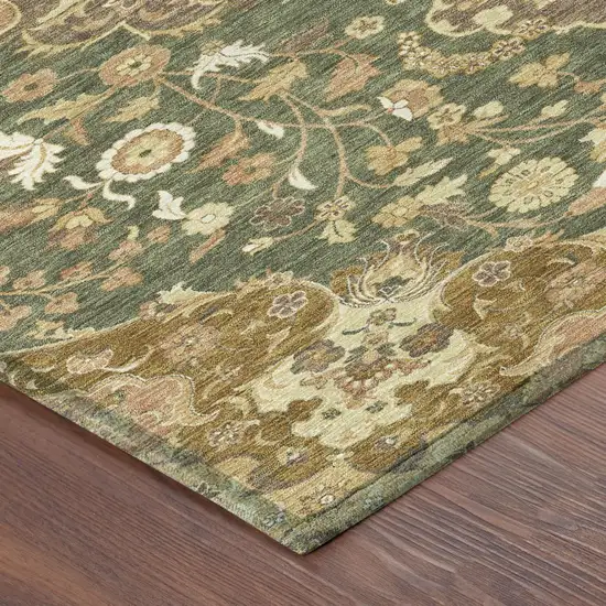 Olive Green And Green Damask Washable Indoor Outdoor Area Rug Photo 4