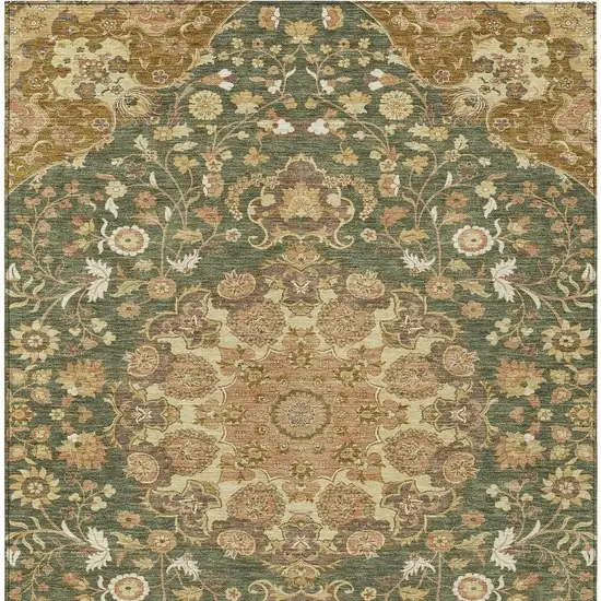 Olive Green And Green Damask Washable Indoor Outdoor Area Rug Photo 3