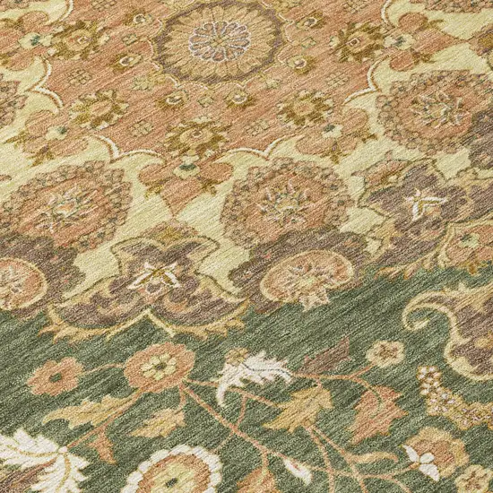 Olive Green And Green Damask Washable Indoor Outdoor Area Rug Photo 5