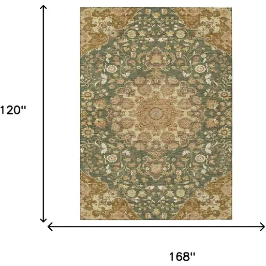 Olive Green And Green Damask Washable Indoor Outdoor Area Rug Photo 6