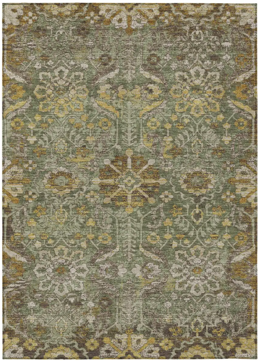 Olive Green And Green Damask Washable Indoor Outdoor Area Rug Photo 1
