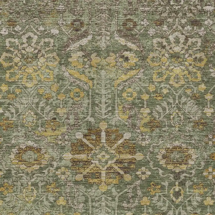 Olive Green And Green Damask Washable Indoor Outdoor Area Rug Photo 2