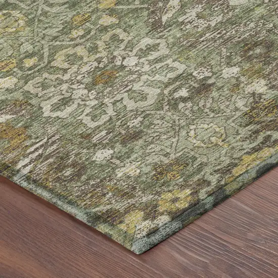 Olive Green And Green Damask Washable Indoor Outdoor Area Rug Photo 4