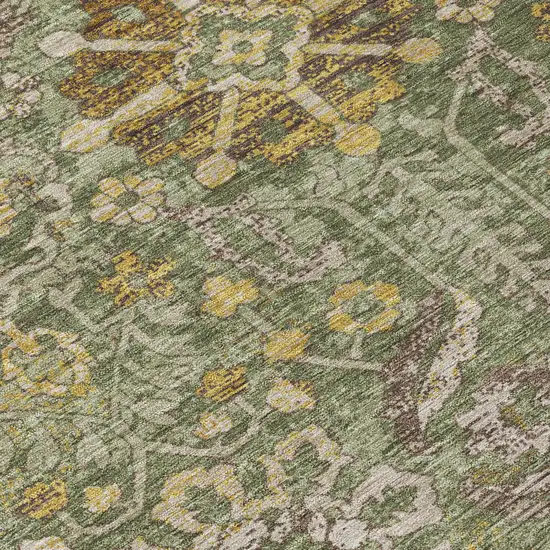 Olive Green And Green Damask Washable Indoor Outdoor Area Rug Photo 5